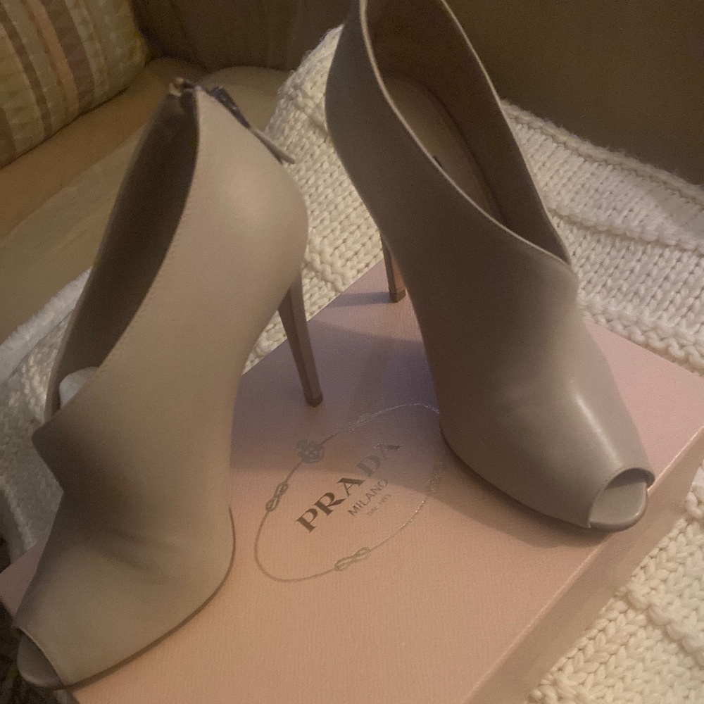 Prada Asymmetrical Peep Toe Bootie